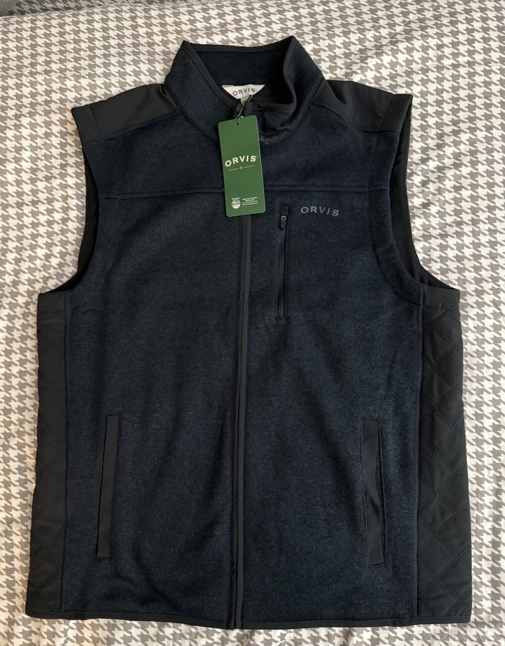 Orvis Men’s Full Zip Vest Blue/Gray L Stand-Up Collar Pockets Lightweight